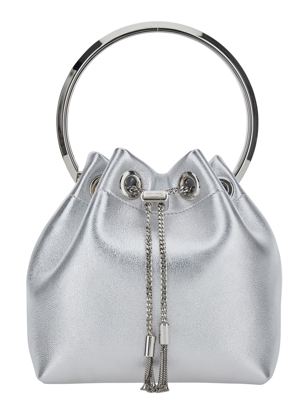 Jimmy Choo Women 'Bon Bon' Silver Colored Mini Bag With Drawstring Closure In Leather Blend For Women JIMMY CHOO