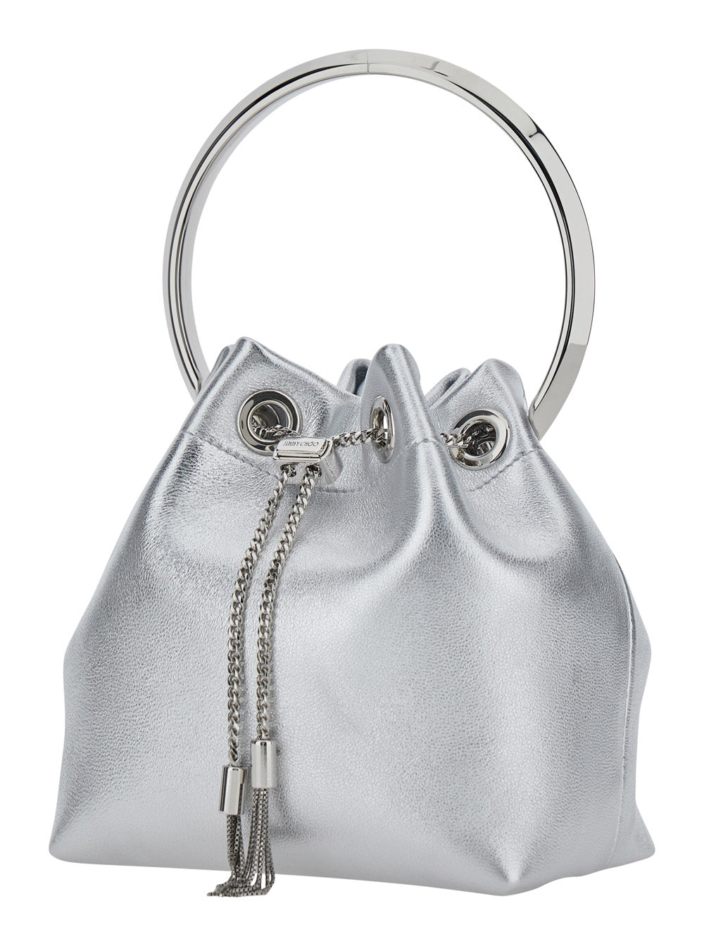Jimmy Choo Women 'Bon Bon' Silver Colored Mini Bag With Drawstring Closure In Leather Blend For Women JIMMY CHOO