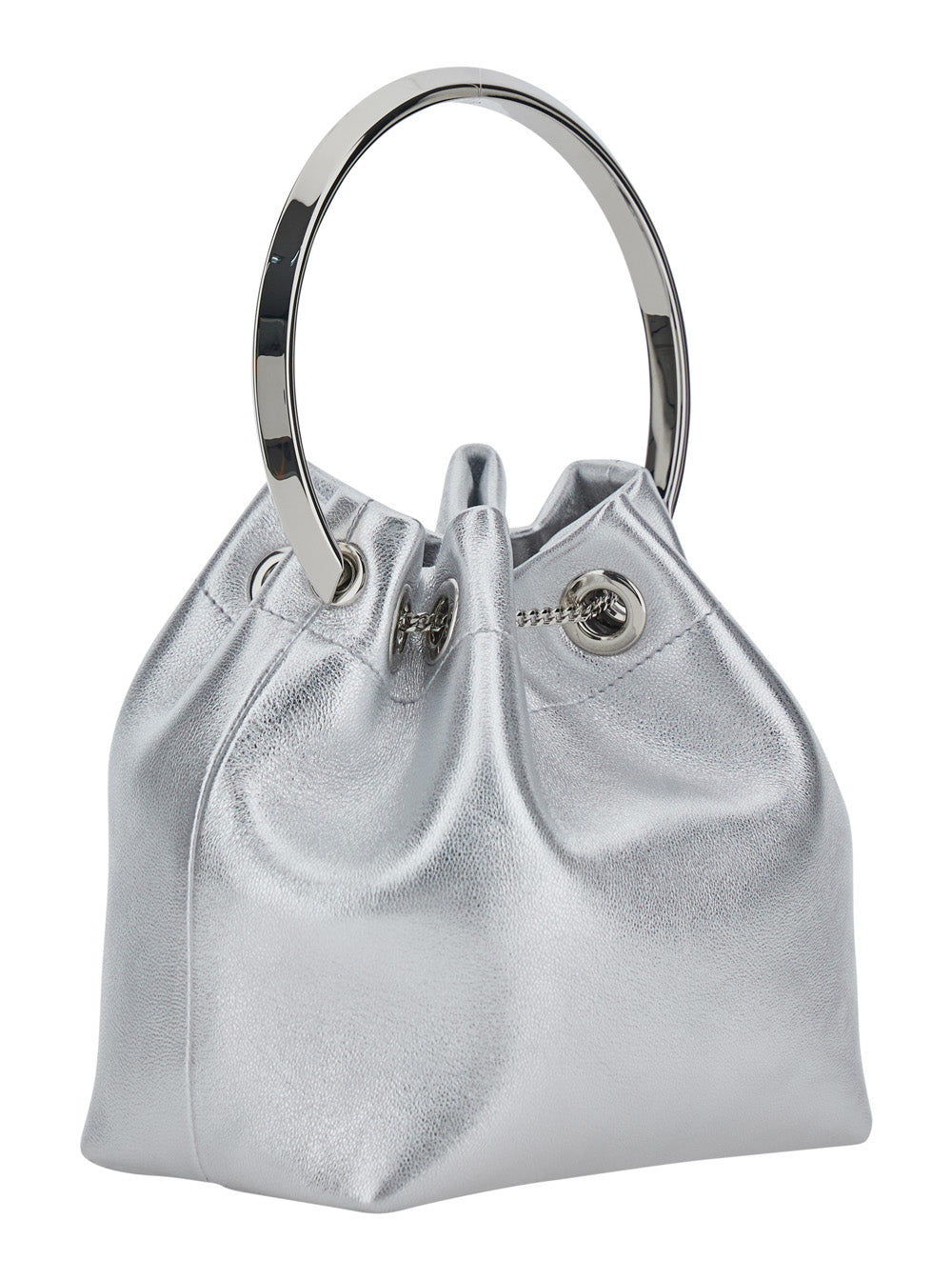 Jimmy Choo Women 'Bon Bon' Silver Colored Mini Bag With Drawstring Closure In Leather Blend For Women JIMMY CHOO