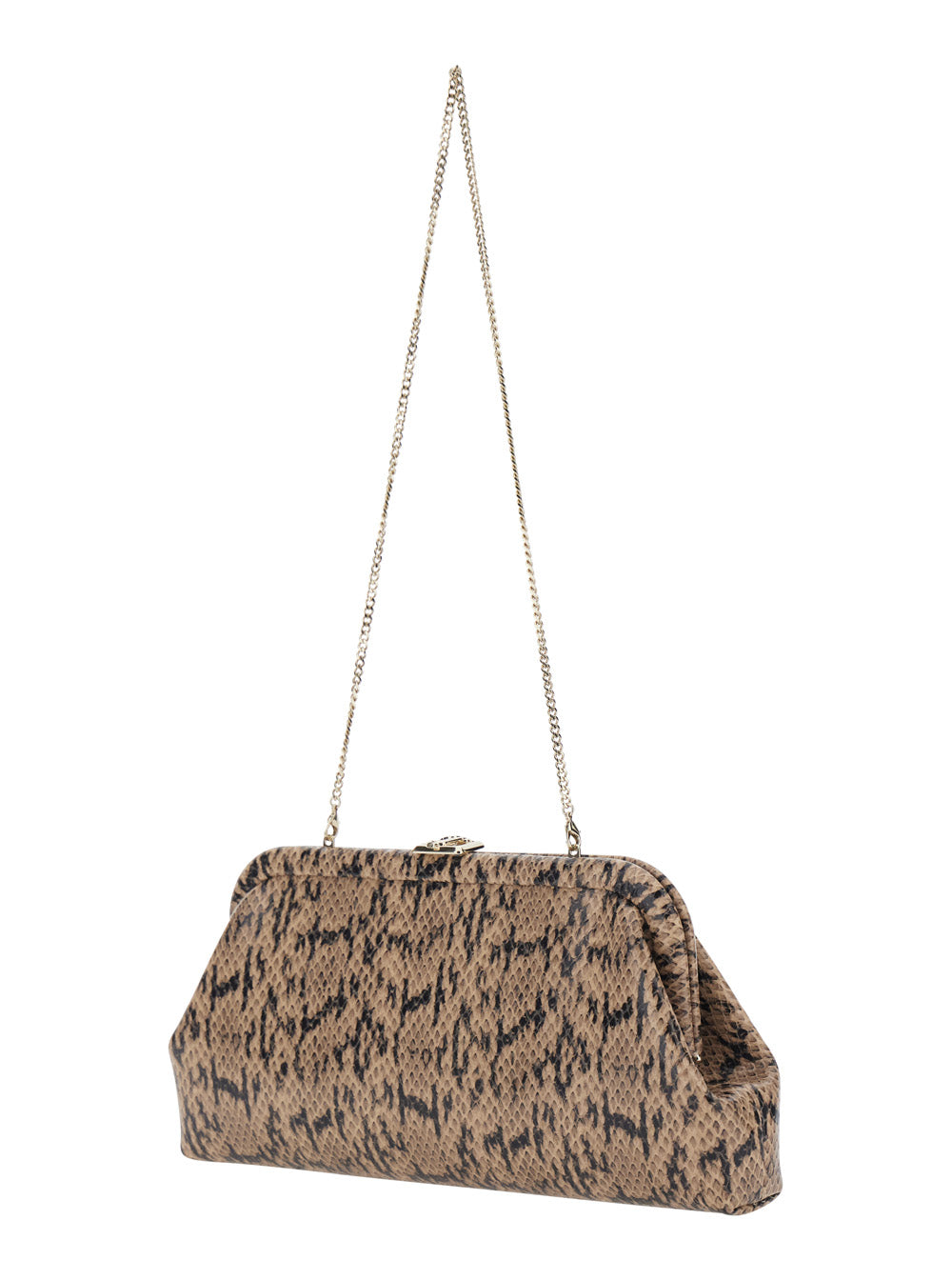 Jimmy Choo Women 'Skylar' Brown Clutch With Leather Snake Motif In Leather For Women JIMMY CHOO