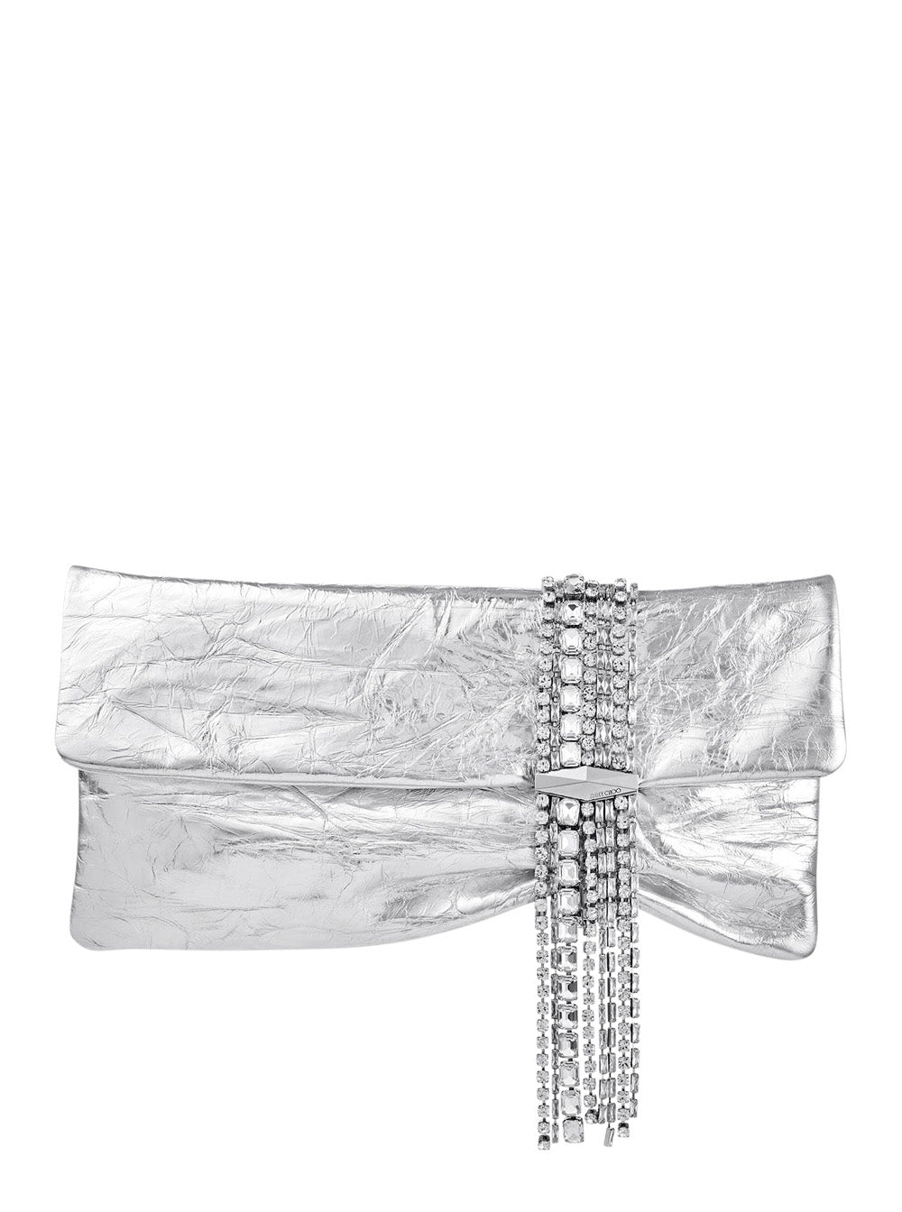 Jimmy Choo Women 'Zandra' Silver Colored Clutch With Applied Crystals In Leather Blend For Women JIMMY CHOO