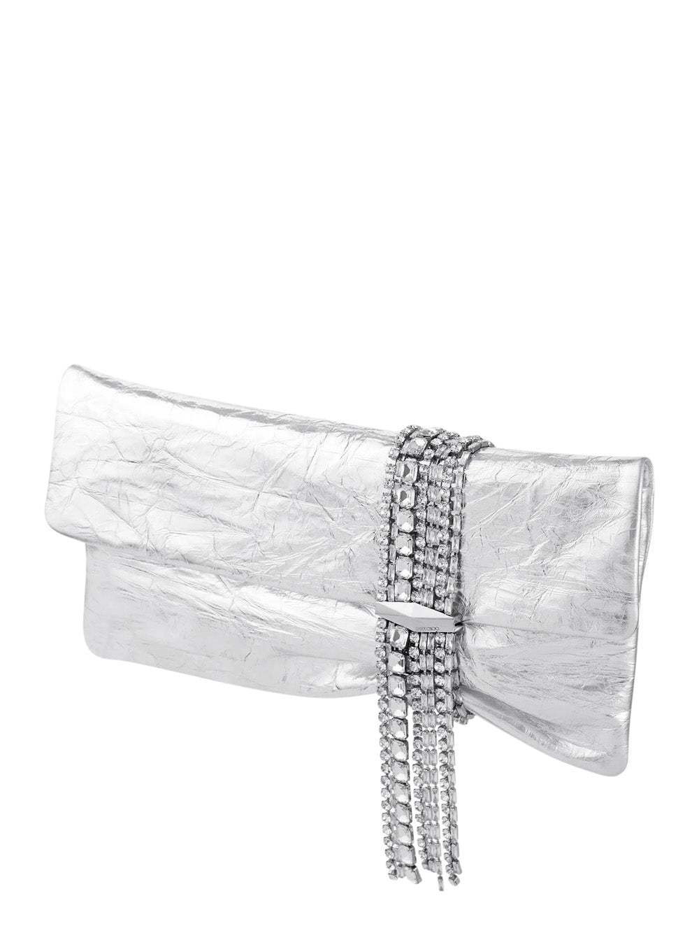 Jimmy Choo Women 'Zandra' Silver Colored Clutch With Applied Crystals In Leather Blend For Women JIMMY CHOO