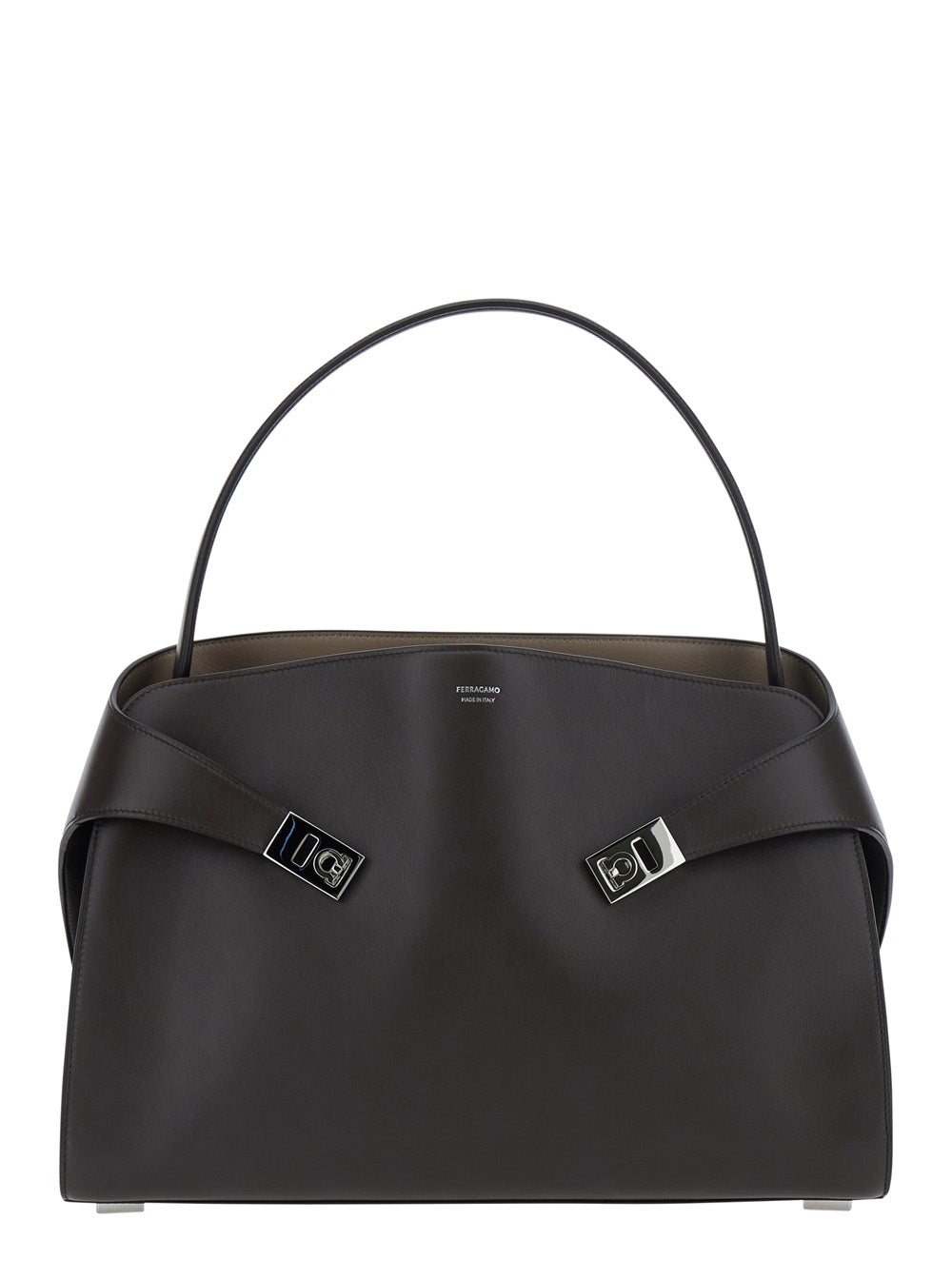 Ferragamo Women 'Hug Media' Black Handbag With Logo And Gancini Buckles In Leather For Women FERRAGAMO