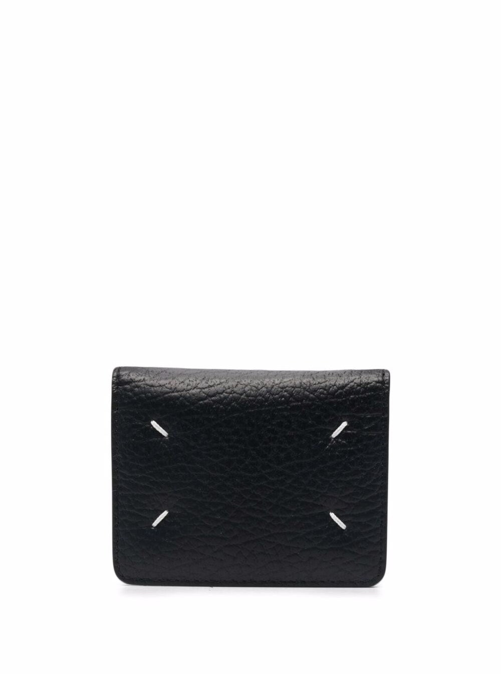 Maison Margiela Women Bifold Wallet With Stitching Detail And Clasp In Grained Black Leather For Women MAISON MARGIELA
