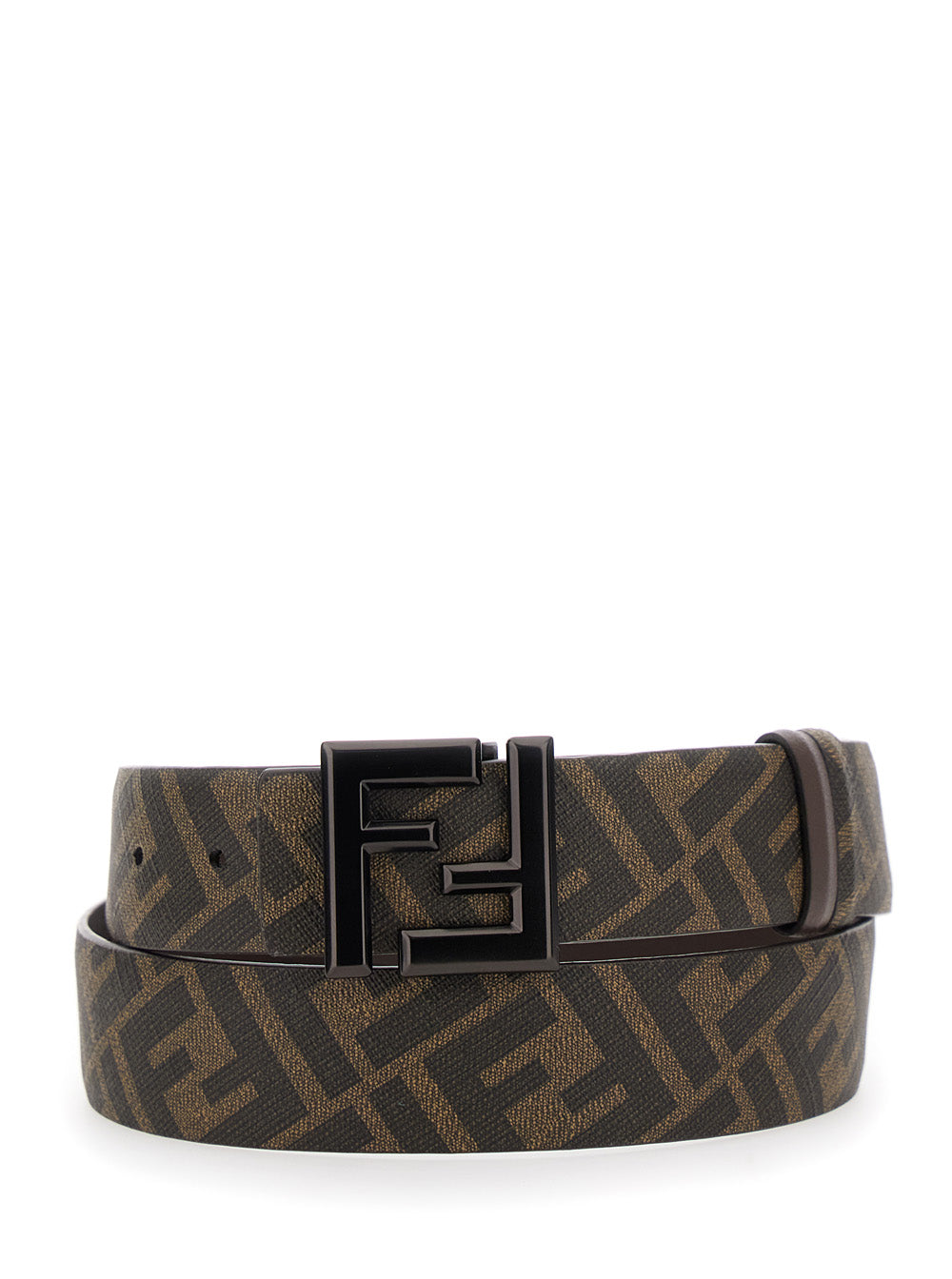 Fendi Men Belt With Ff Metallica Logo Plate And Brown Leather Front For Men FENDI