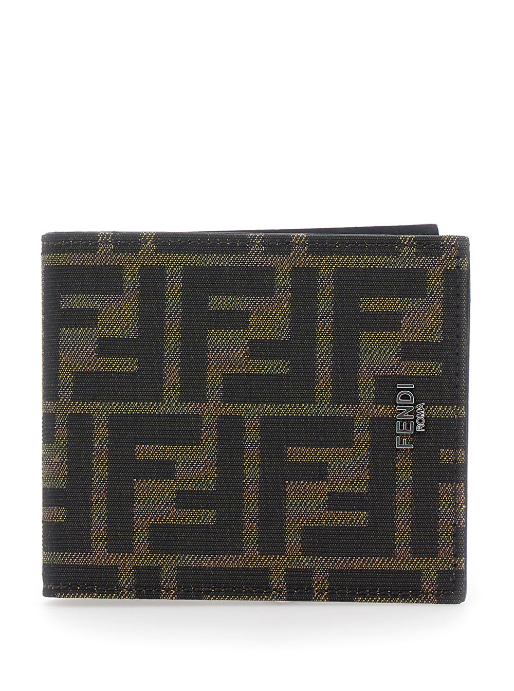 Fendi Men Brown And Tobacco Leather Bi-Fold Wallet With Fendi Roma Lettering For Men FENDI