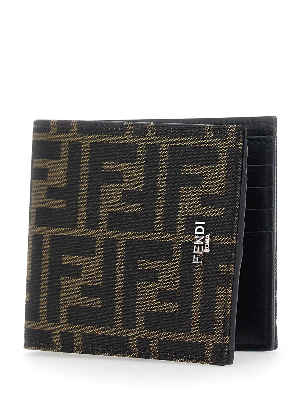 Fendi Men Brown And Tobacco Leather Bi-Fold Wallet With Fendi Roma Lettering For Men FENDI