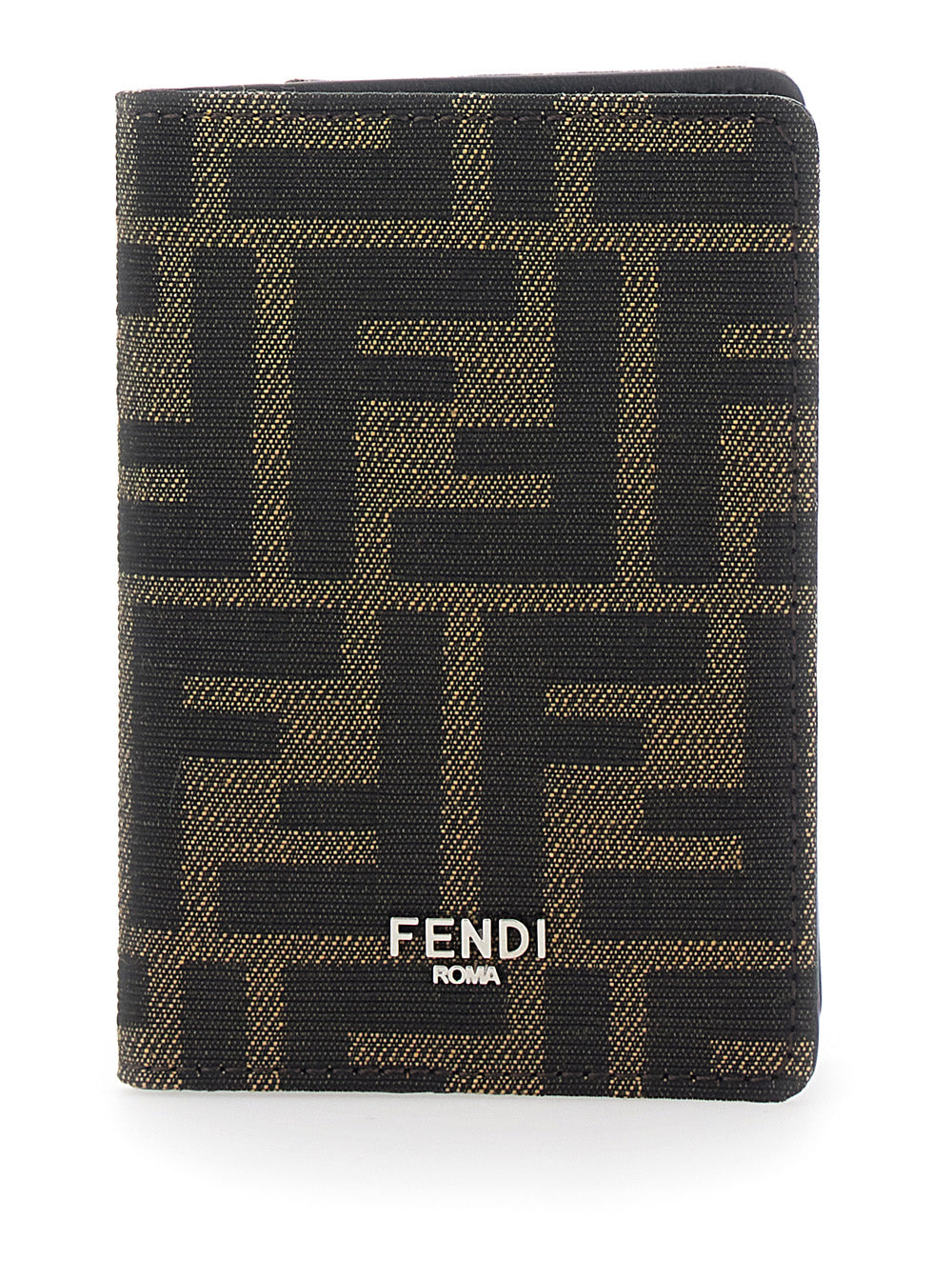Fendi Men Card Holder With Logo On The Front And Ff Motif All Over In Brown Fabric For Men FENDI