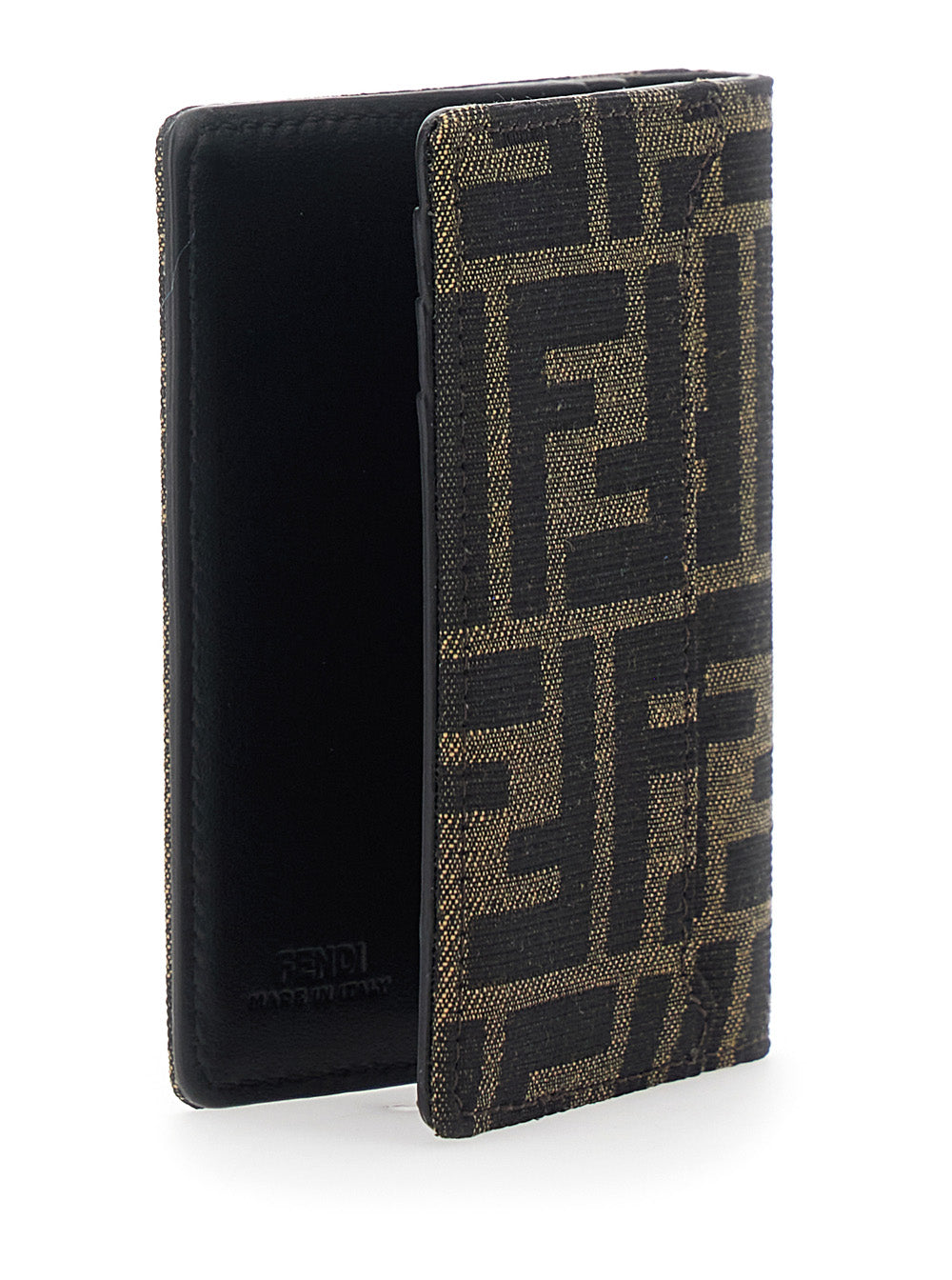 Fendi Men Card Holder With Logo On The Front And Ff Motif All Over In Brown Fabric For Men FENDI