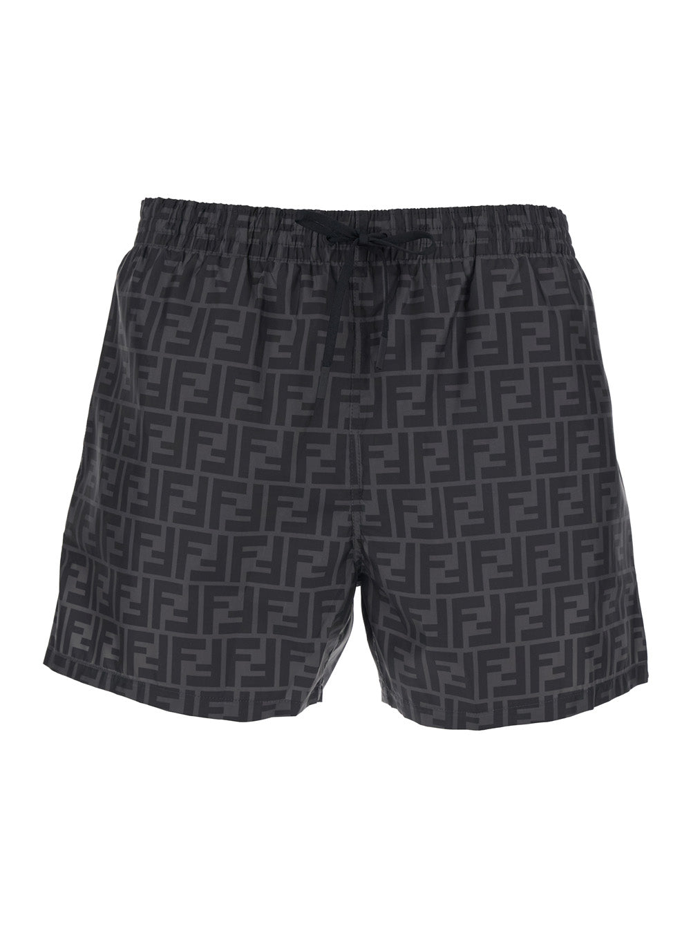 Fendi Men Swim Shorts With Elasticated Waist And Drawstring And Ff Motif All-Over In Tech Fabric Gray Men