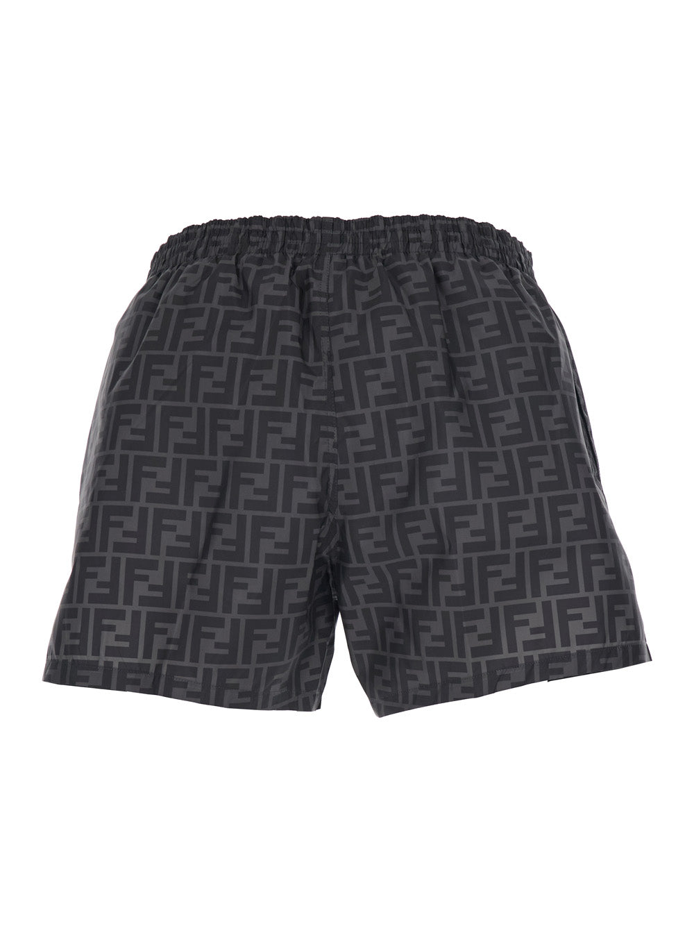 Fendi Men Swim Shorts With Elasticated Waist And Drawstring And Ff Motif All-Over In Tech Fabric Gray Men