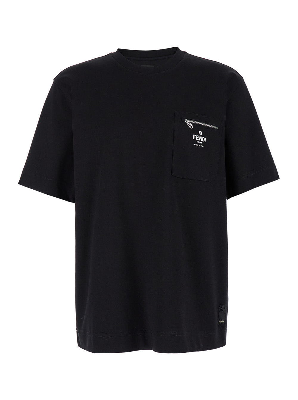 Fendi Men Crew Neck T-Shirt With Logo Print On The Front In Black Cotton For Men FENDI