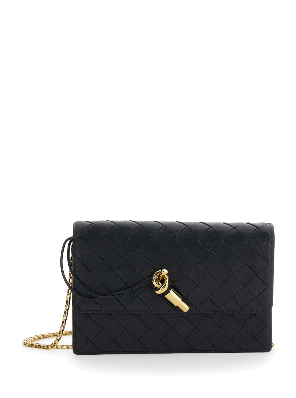 Bottega Veneta Women Crossbody Bag 'Andiamo' With Intreccio Motif And Knot Closure On The Front In Black Leather For Women BOTTEGA VENETA