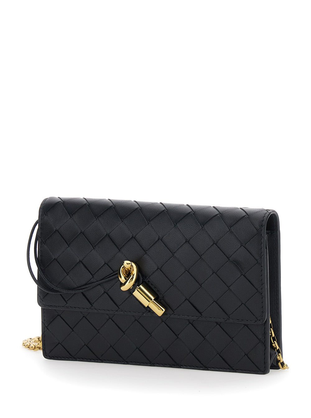 Bottega Veneta Women Crossbody Bag 'Andiamo' With Intreccio Motif And Knot Closure On The Front In Black Leather For Women BOTTEGA VENETA