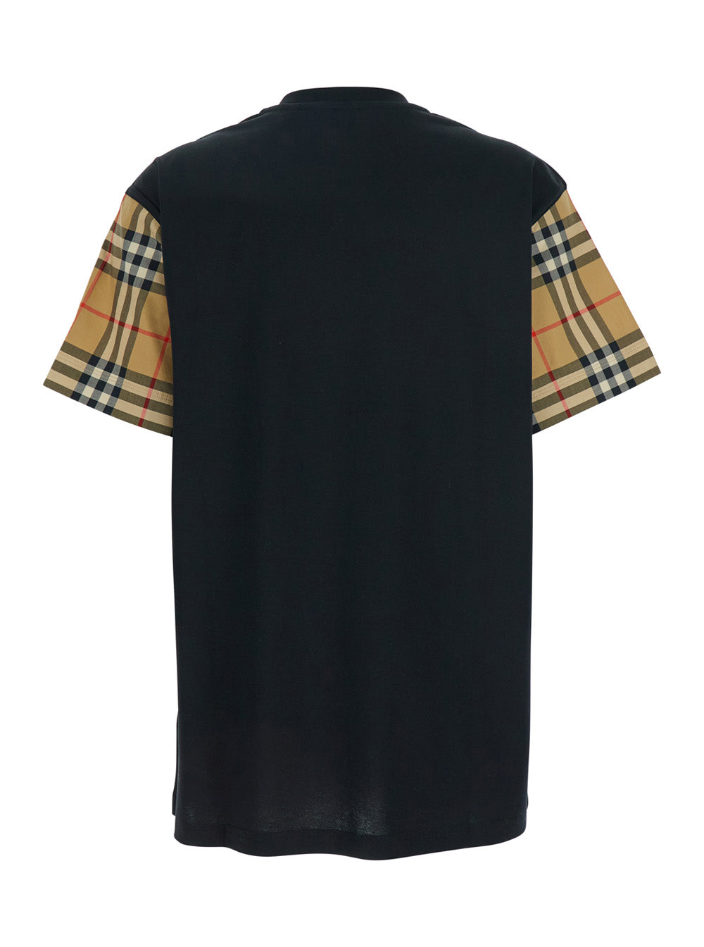 Burberry Women Black T-Shirt With Vintage Check Motif On The Sleeves In Cotton For Women BURBERRY