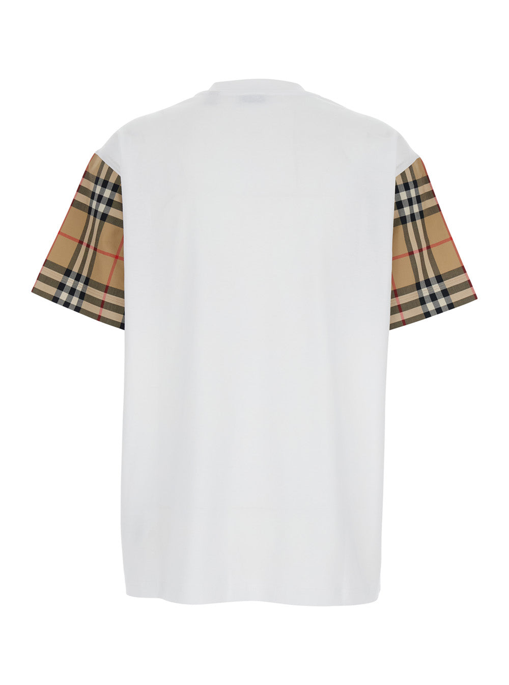 Burberry Women White T-Shirt With Vintage Check Motif On The Sleeves In Cotton For Women BURBERRY