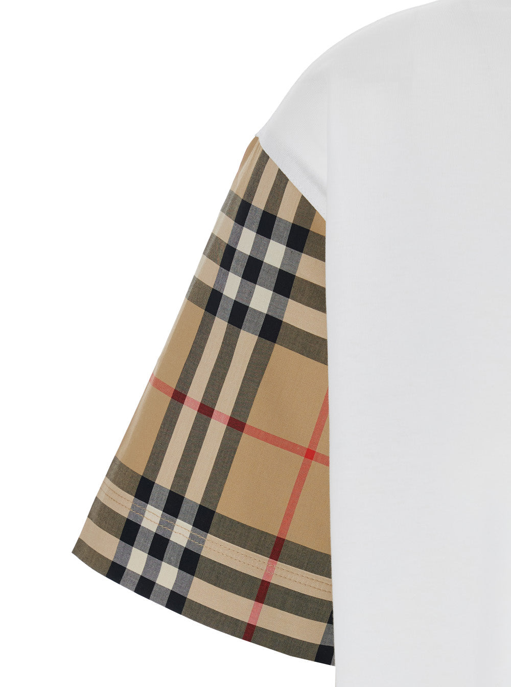 Burberry Women White T-Shirt With Vintage Check Motif On The Sleeves In Cotton For Women BURBERRY