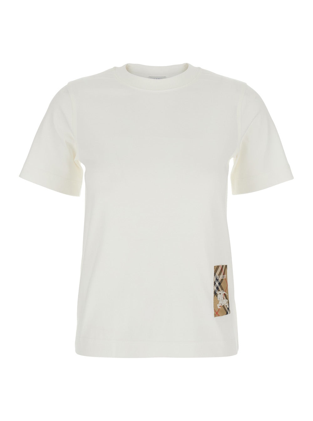 Burberry Women T-Shirt With Logo Patch With Check Motif On The Front In White Cotton For Women BURBERRY