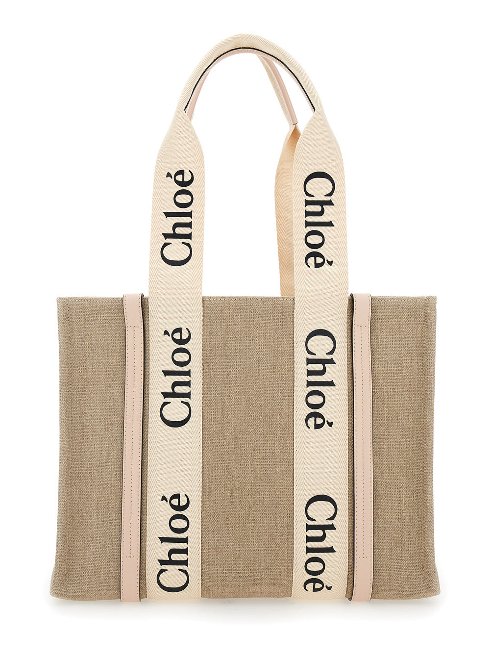 Chloé Women Handbag 'Medium Woody' With Logo In Linen Canvas Beige Woman CHLOE