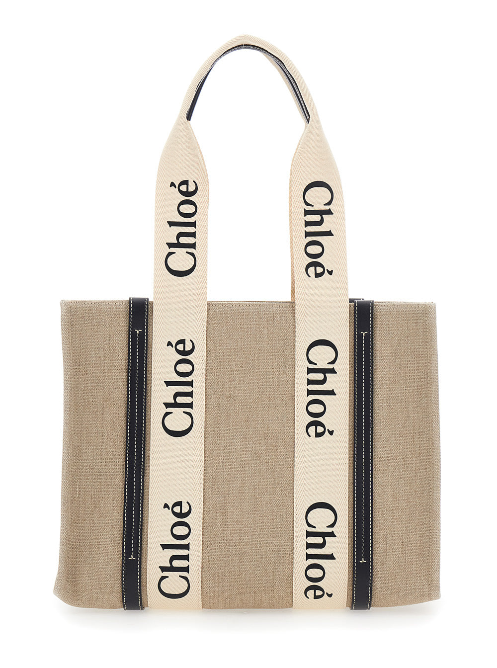 Chloé Women Handbag 'Medium Woody' With Logo Lettering On The Front In Beige Linen For Women CHLOE