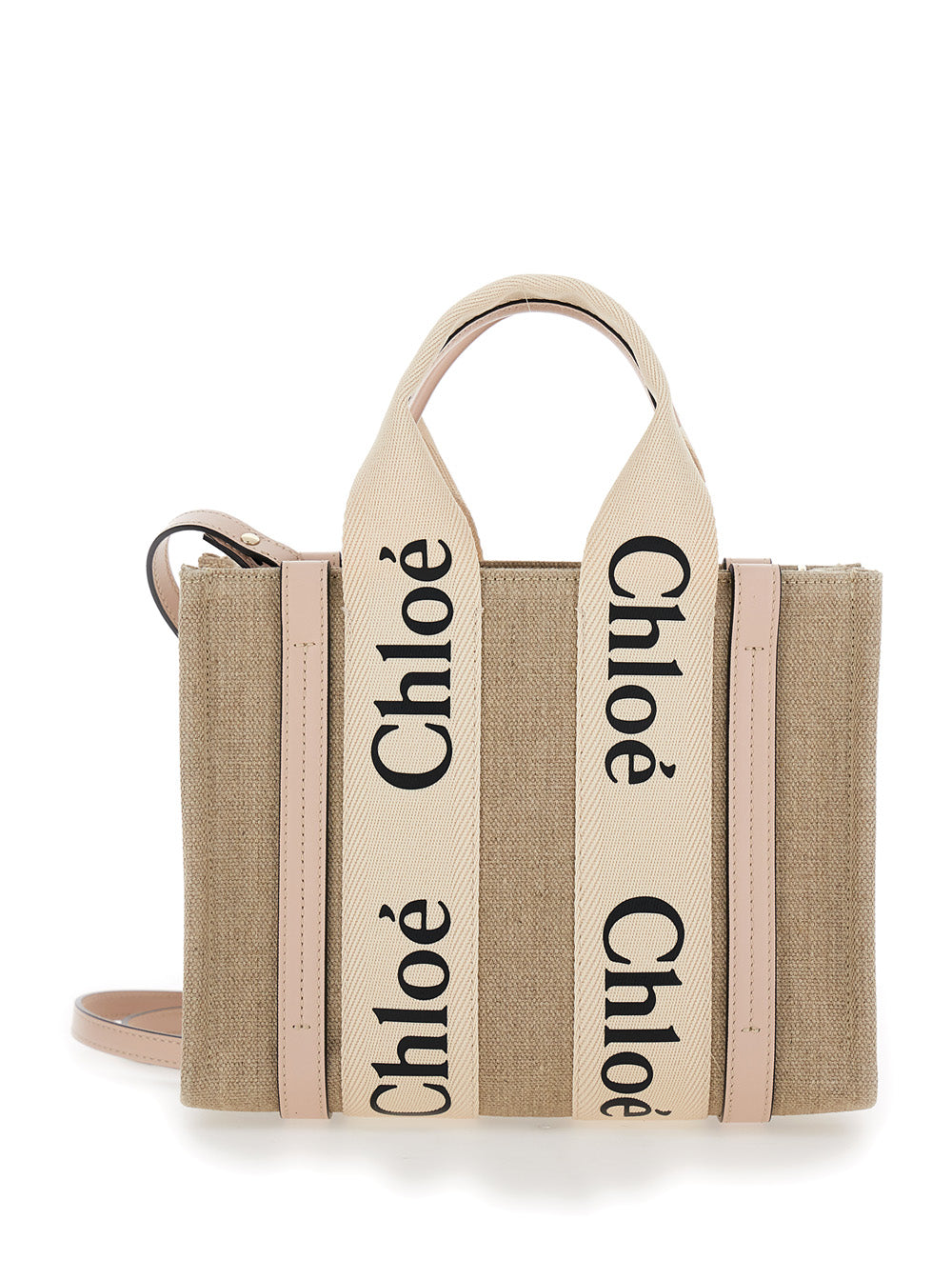 Chloé Women Tote Bag 'Woody' With Logoed Ribbons In Beige Canvas For Women CHLOE