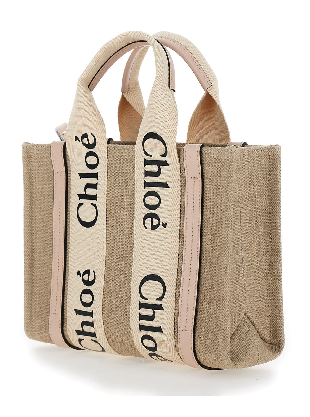Chloé Women Tote Bag 'Woody' With Logoed Ribbons In Beige Canvas For Women CHLOE