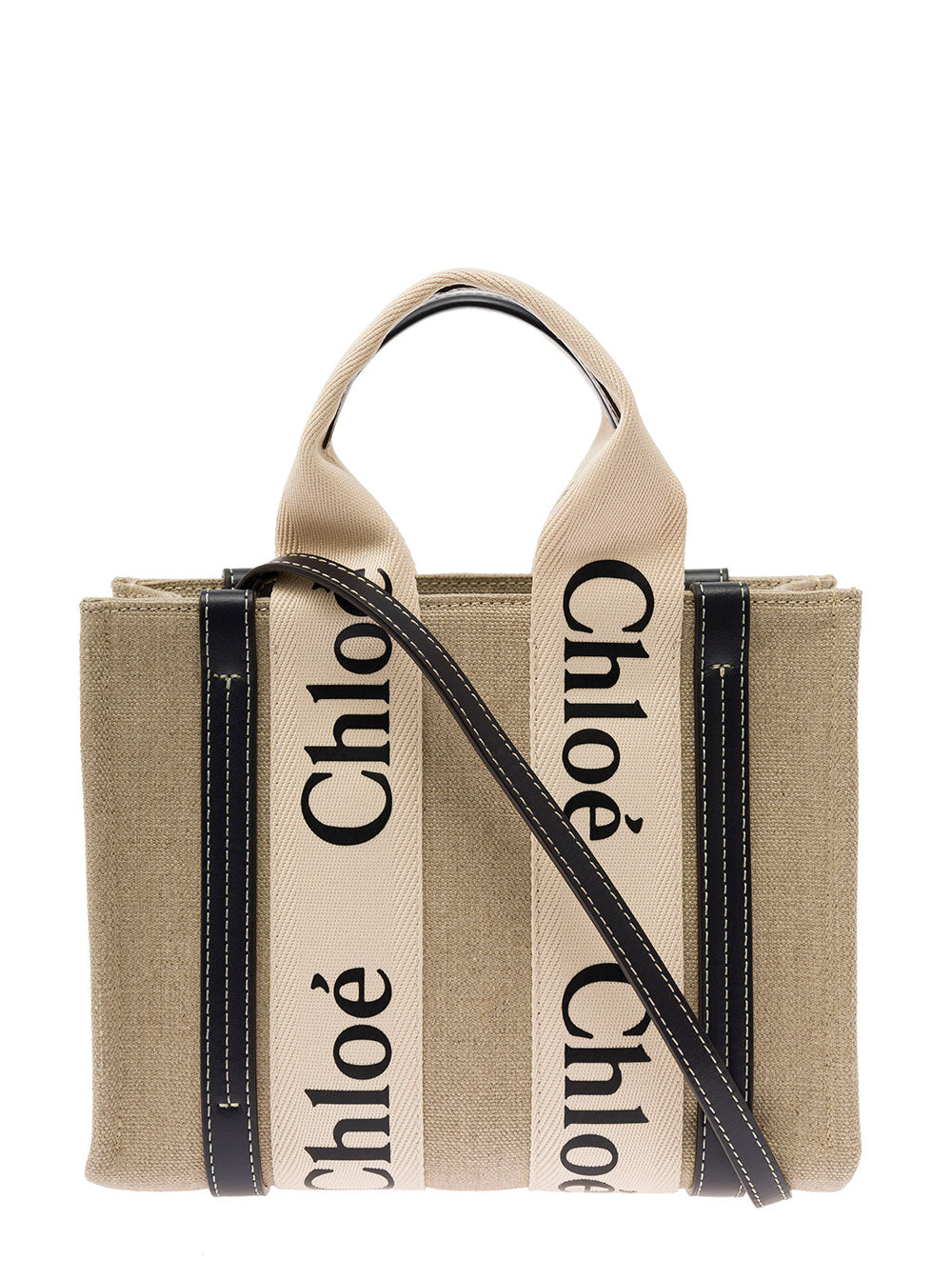 Chloé Women Tote Bag 'Woody' With Leather And Linen Strap In Beige For Women CHLOE