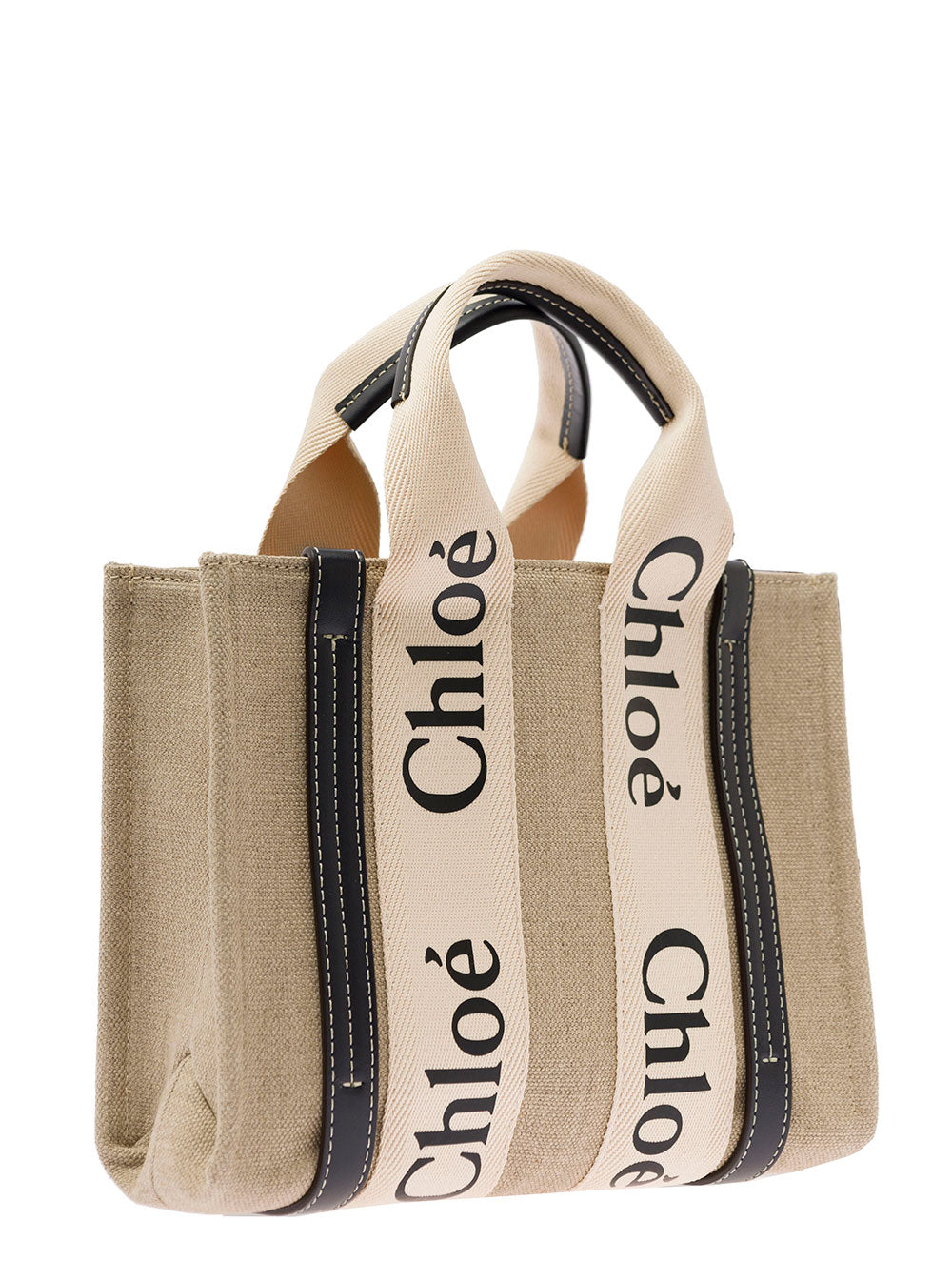 Chloé Women Tote Bag 'Woody' With Leather And Linen Strap In Beige For Women CHLOE