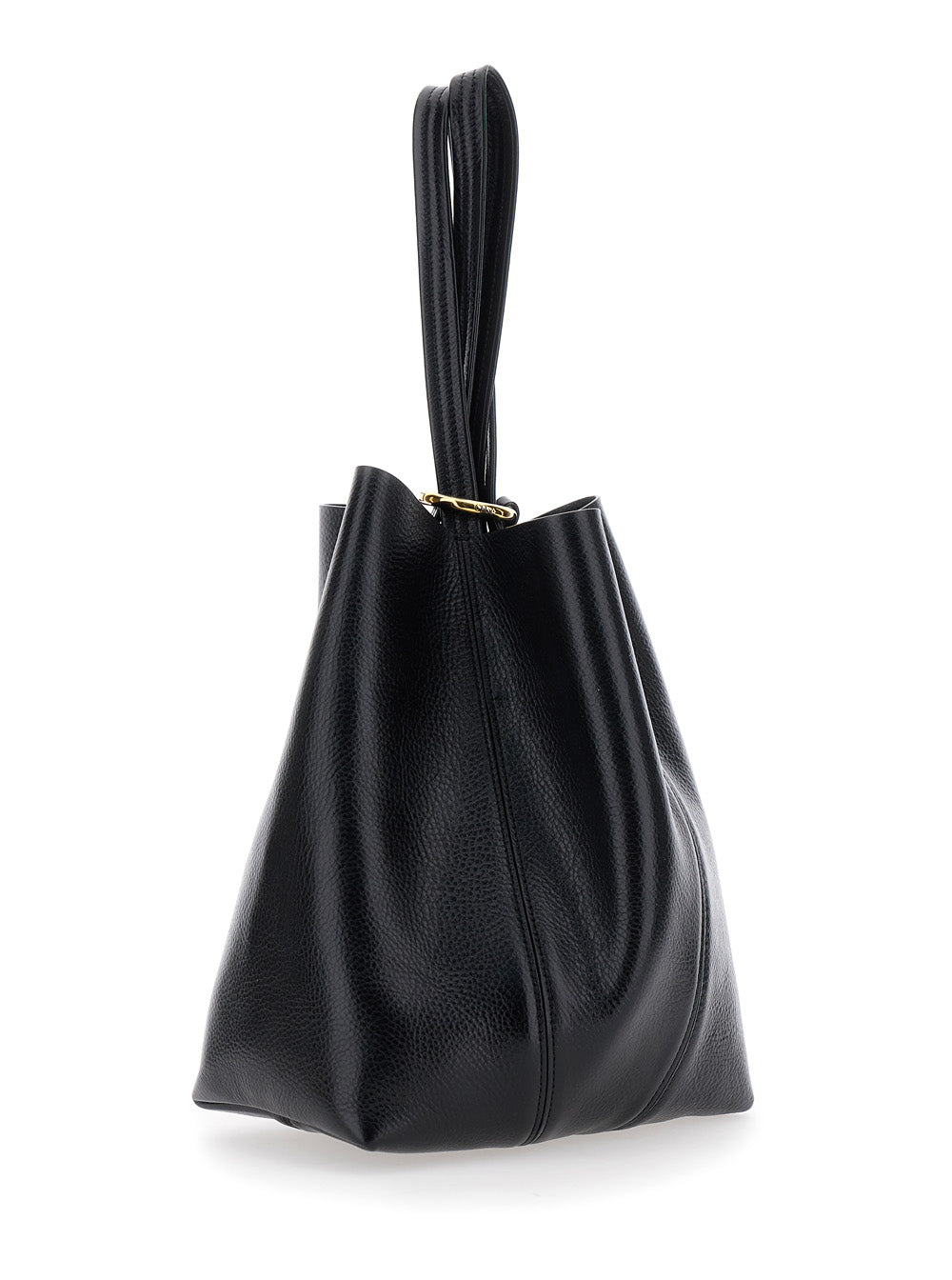 Chloé Women Shoulder Bag 'Spin' With Logoed Metal Medals In Black Grained Leather For Women CHLOE