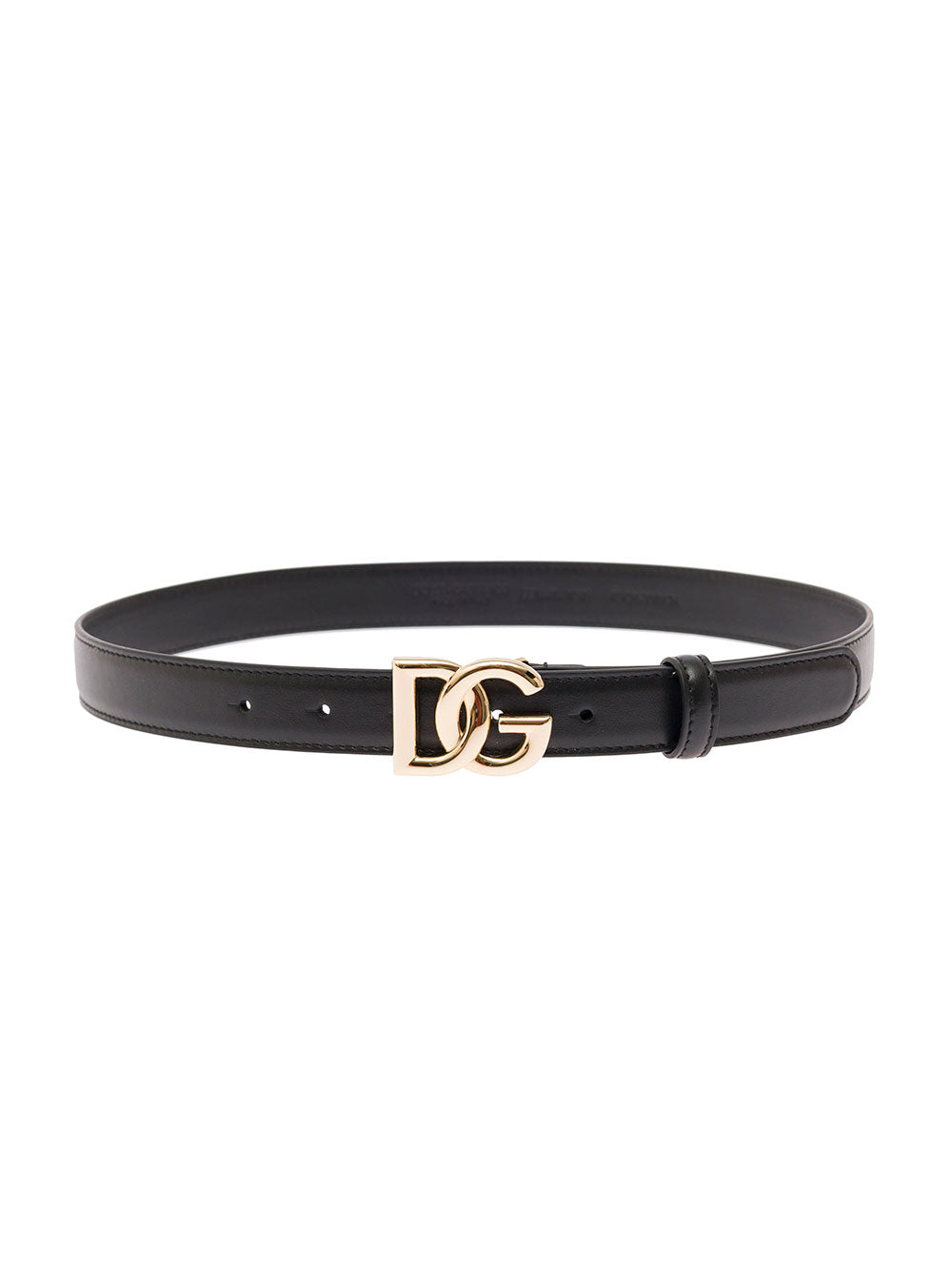 Dolce & Gabbana Women Thin Belt With Dg Buckle In Black Gold Metal Leather For Women DOLCE & GABBANA