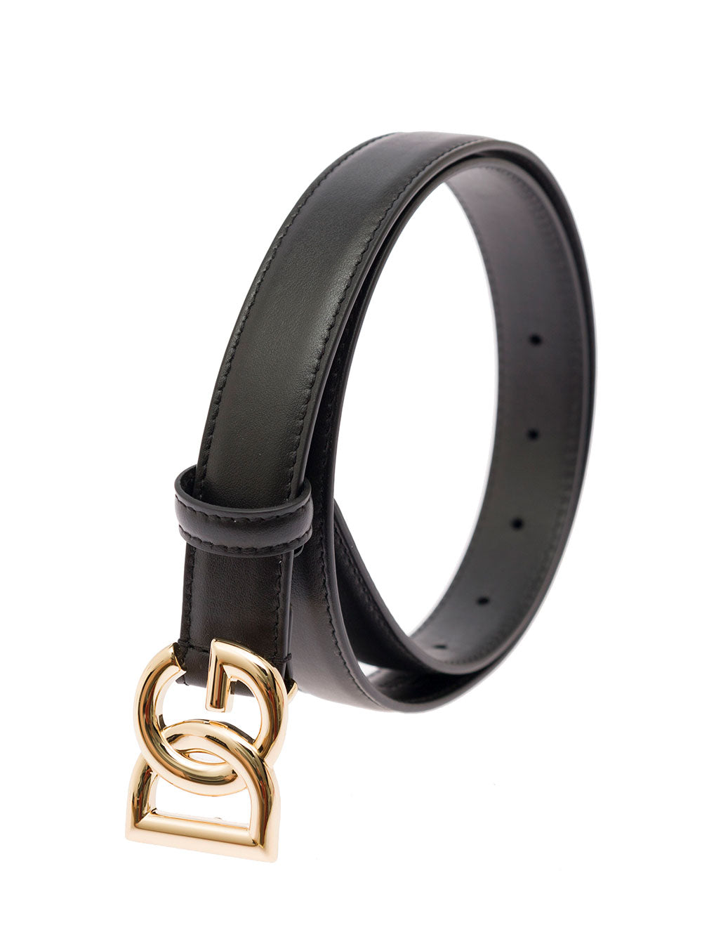 Dolce & Gabbana Women Thin Belt With Dg Buckle In Black Gold Metal Leather For Women DOLCE & GABBANA