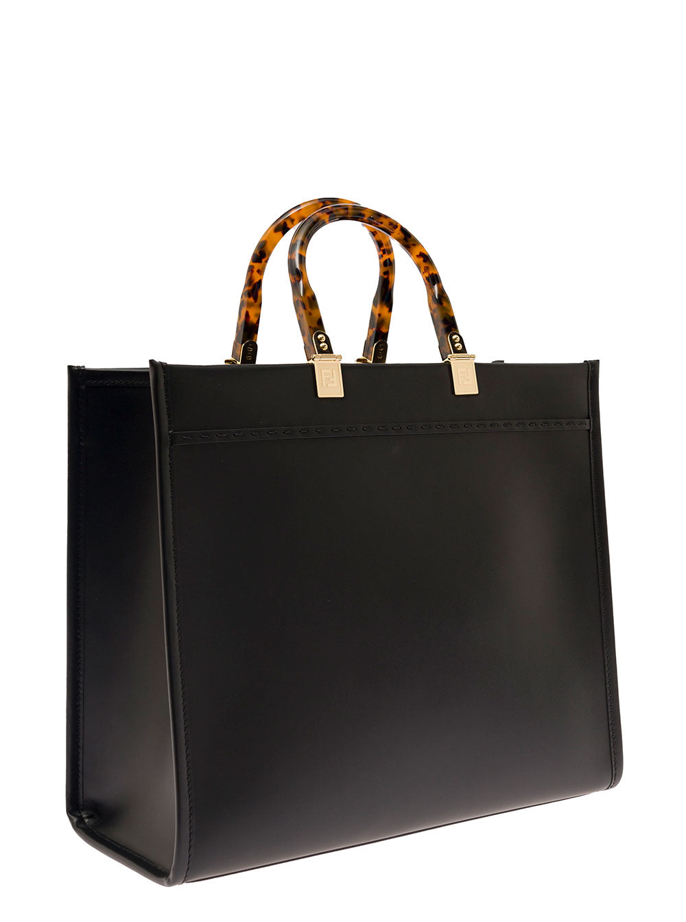 Fendi Women Handbag 'Sunshine' With Embossed Logo And Turtle Effect Handle In Black Leather For Women FENDI