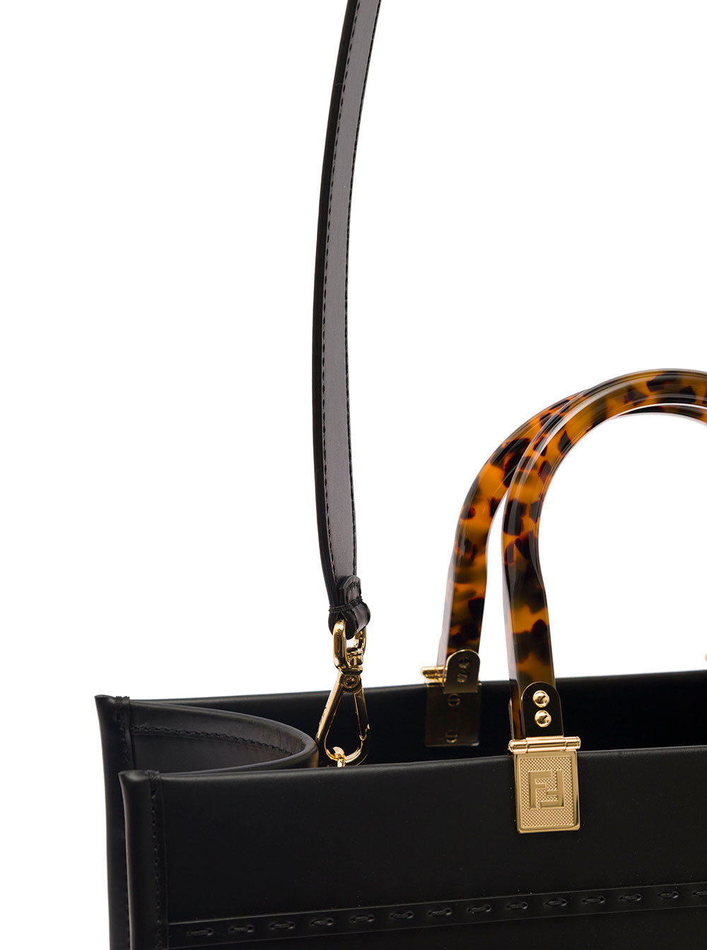 Fendi Women Handbag 'Sunshine' With Embossed Logo And Turtle Effect Handle In Black Leather For Women FENDI