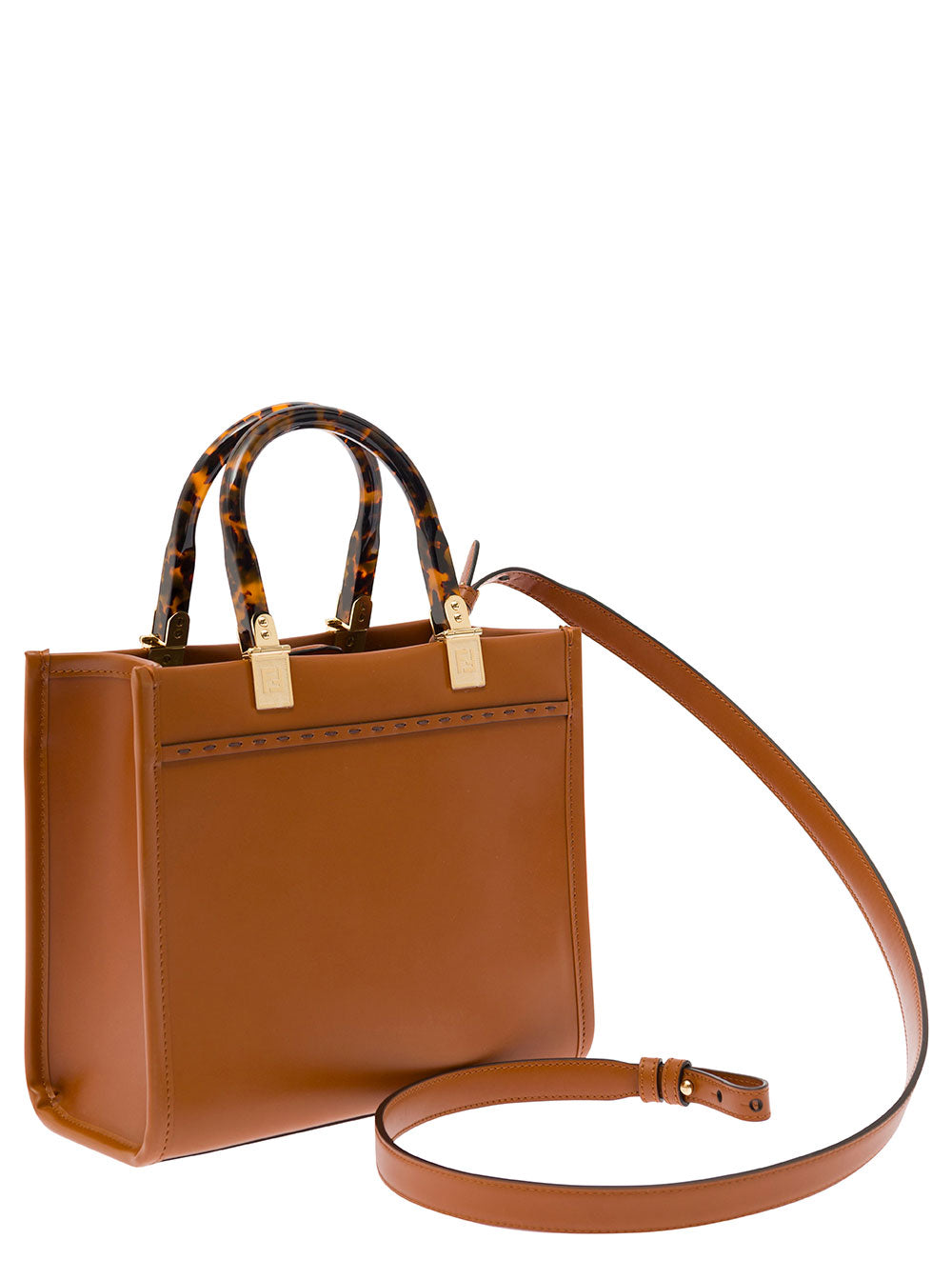 Fendi Women Tote Bag 'Sunshine Piccola' With Embossed Logo And Turtle Effect Handle In Brown Leather For Women FENDI