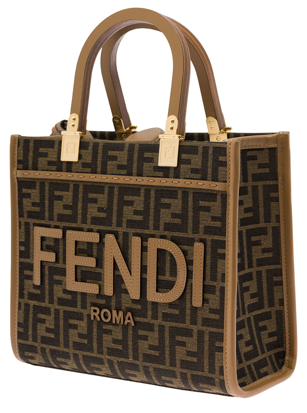 Fendi Women Tote Bag 'Piccola Sunshine' With Ff Jacquard Fabric And Brown Leather For Women FENDI
