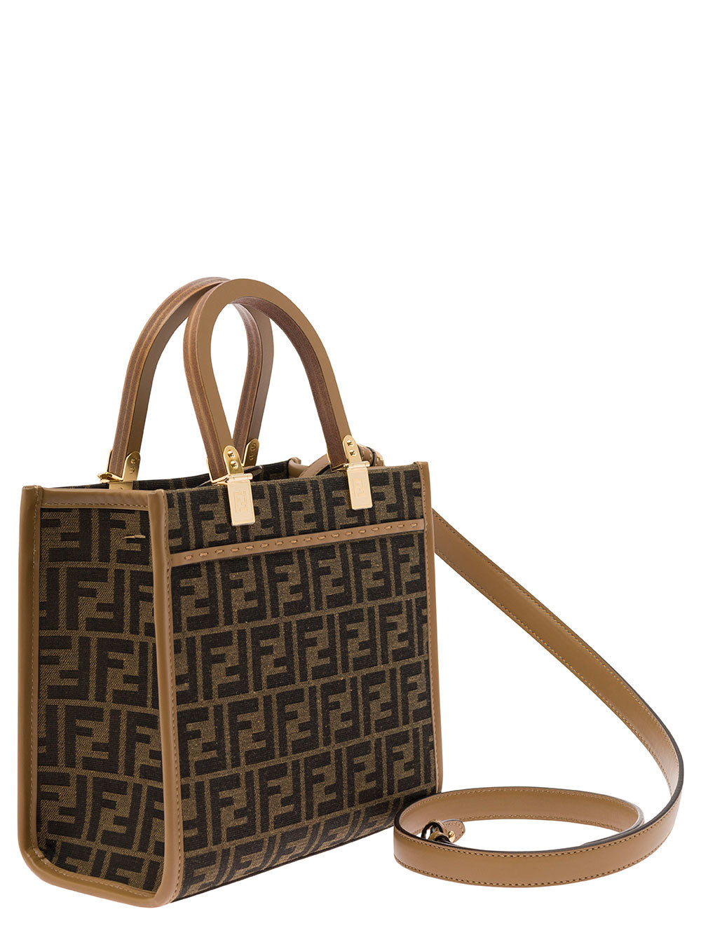 Fendi Women Tote Bag 'Piccola Sunshine' With Ff Jacquard Fabric And Brown Leather For Women FENDI