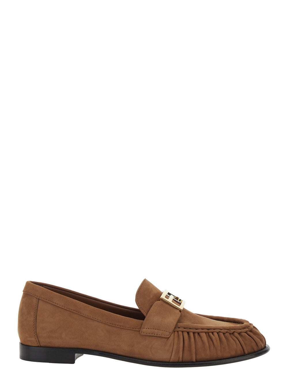 Fendi Women Loafers With Ff Plate On The Front In Brown Leather For Women FENDI
