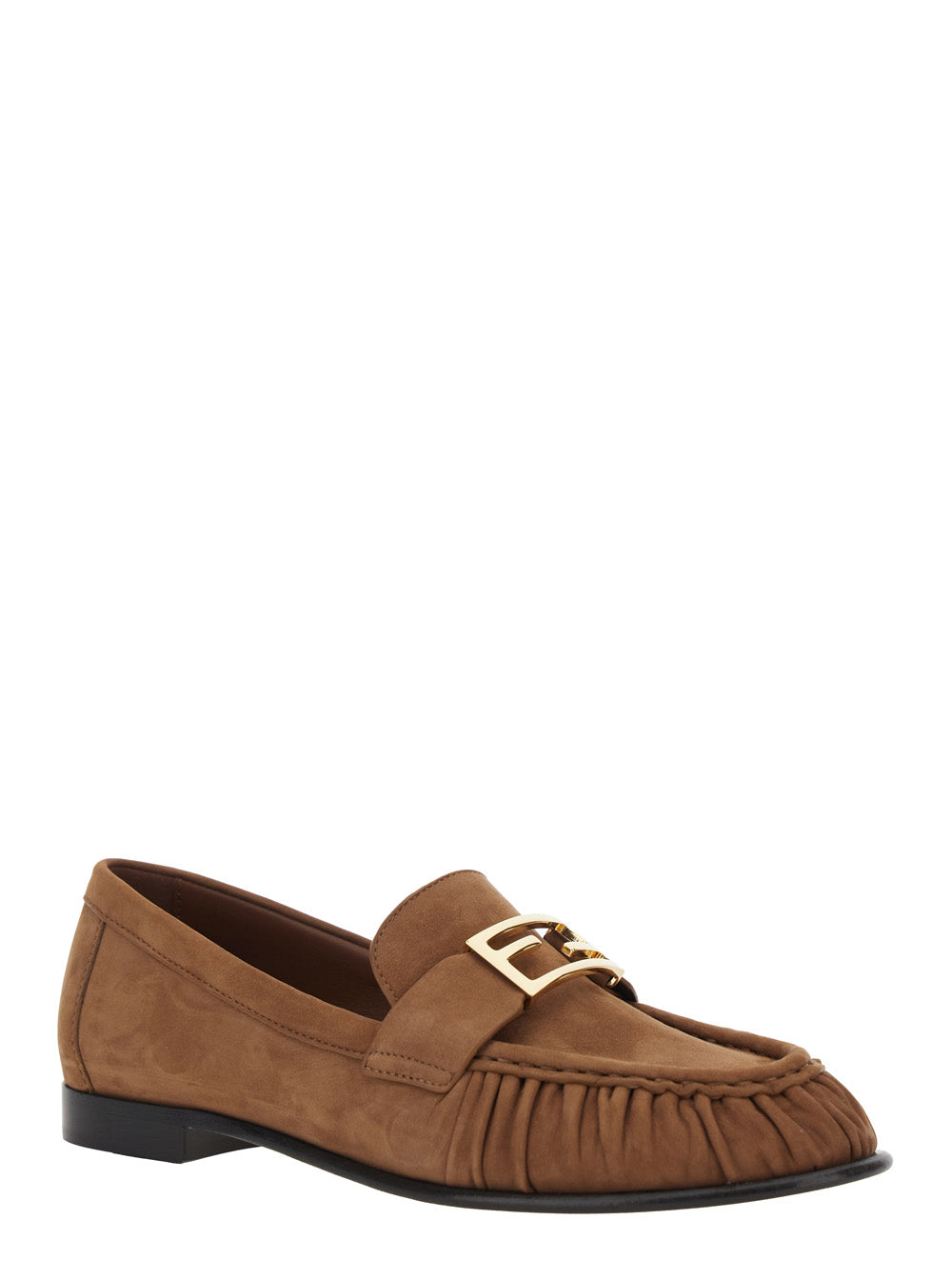 Fendi Women Loafers With Ff Plate On The Front In Brown Leather For Women FENDI