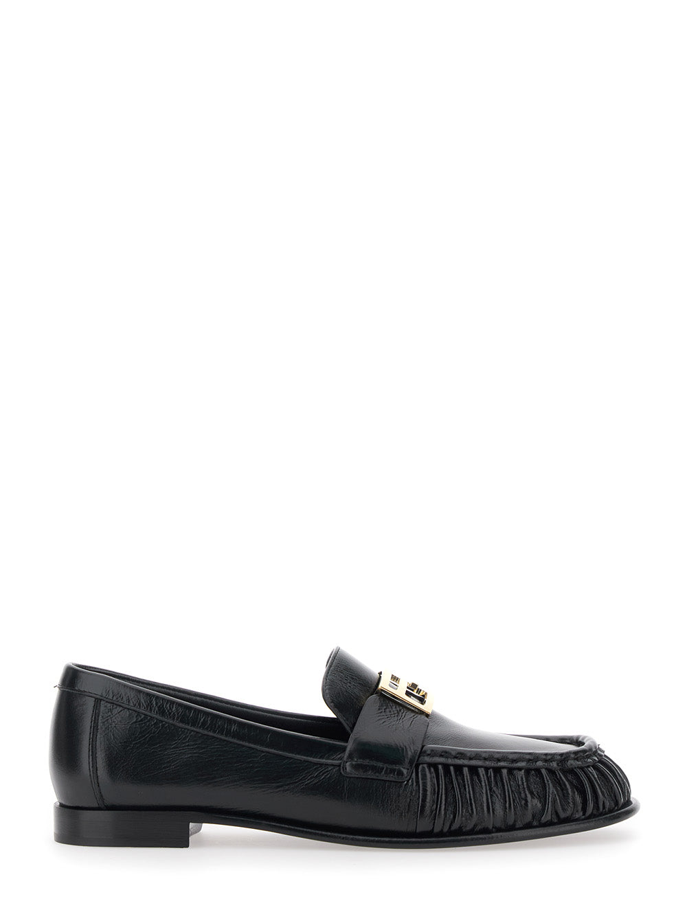 Fendi Women Loafers With Ff Plate On The Front In Black Leather FENDI