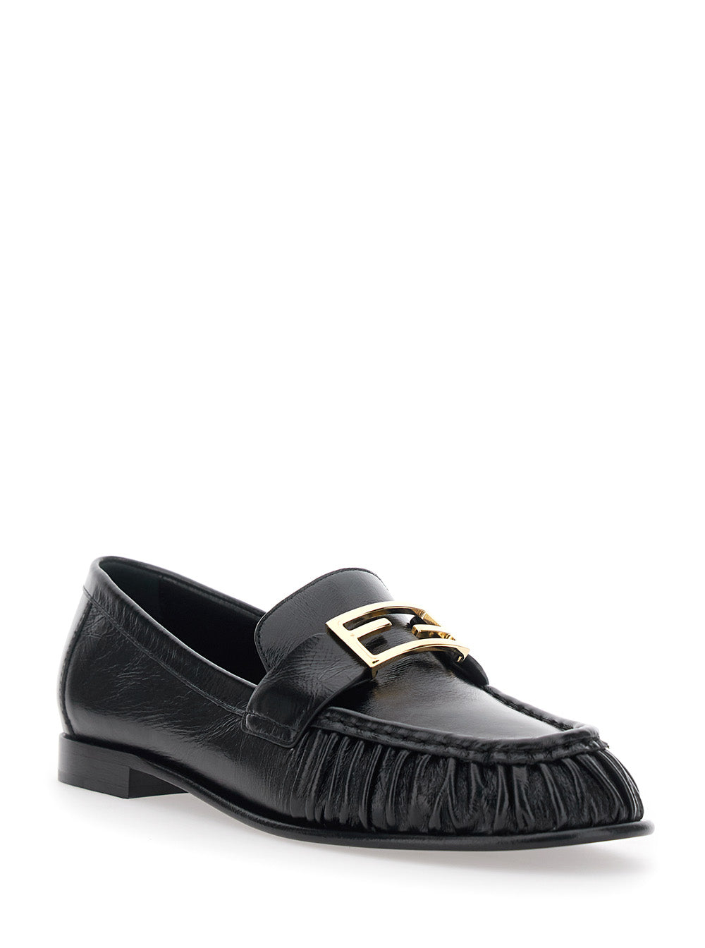 Fendi Women Loafers With Ff Plate On The Front In Black Leather FENDI