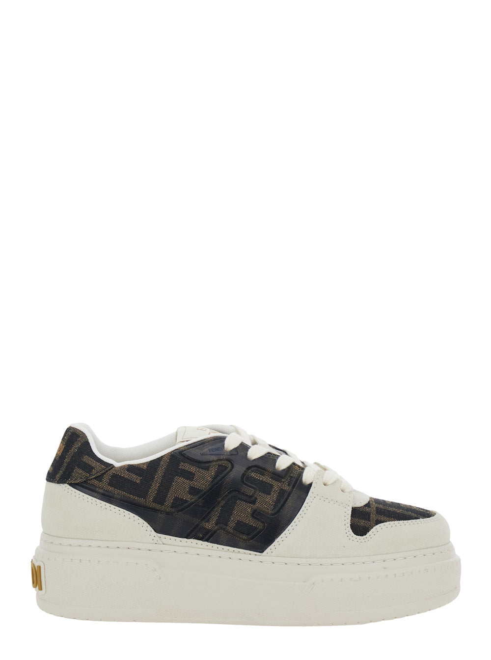 Fendi Women Sneaker 'Fendi Match' With Ff Application And Platform In Brown Leather And Canvas For Women FENDI