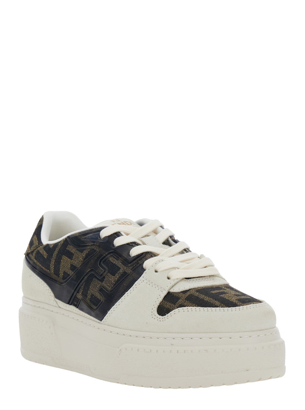 Fendi Women Sneaker 'Fendi Match' With Ff Application And Platform In Brown Leather And Canvas For Women FENDI