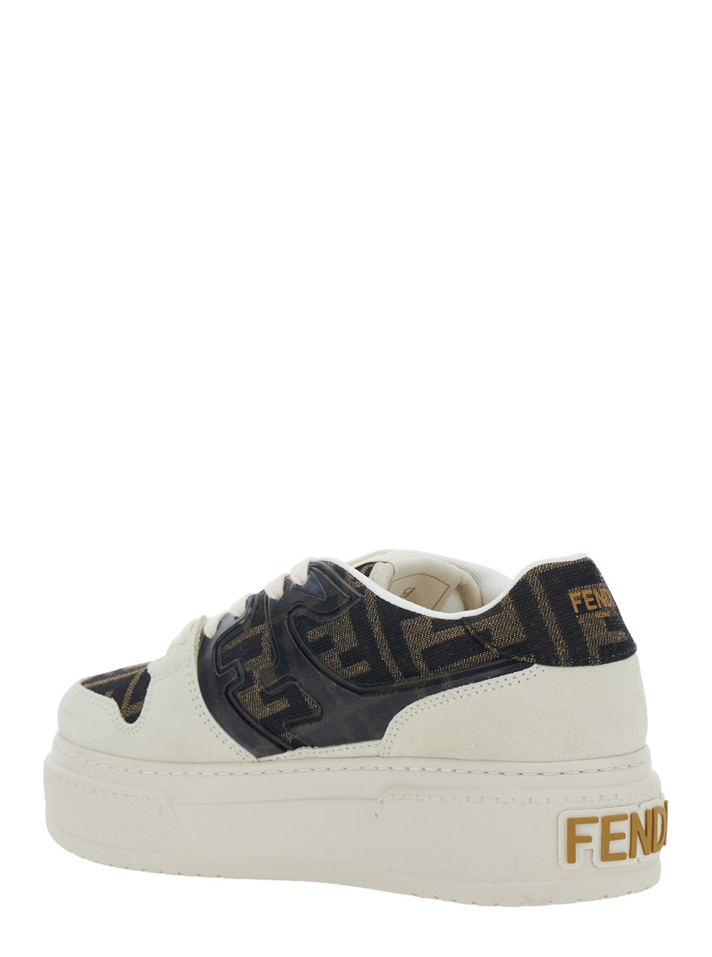 Fendi Women Sneaker 'Fendi Match' With Ff Application And Platform In Brown Leather And Canvas For Women FENDI
