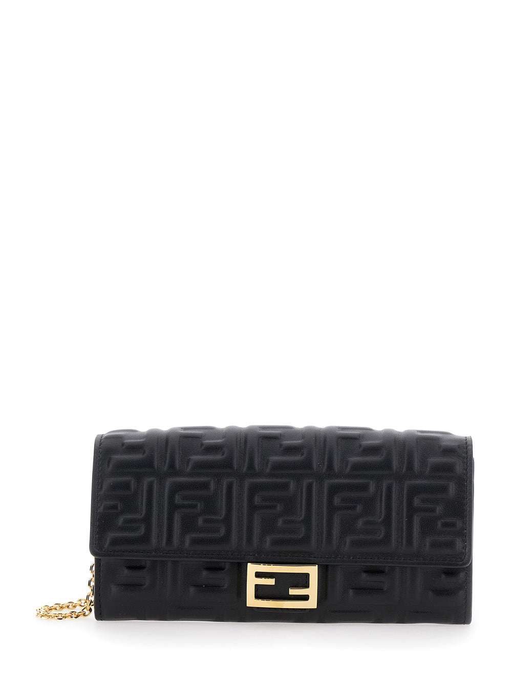 Fendi Women Mini 'Continental' Bag With Ff Motif All-Over In Embossed Black Leather For Women FENDI