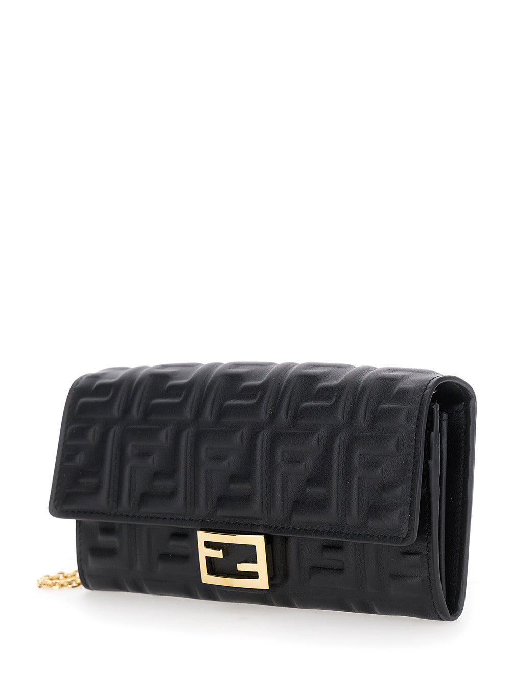 Fendi Women Mini 'Continental' Bag With Ff Motif All-Over In Embossed Black Leather For Women FENDI
