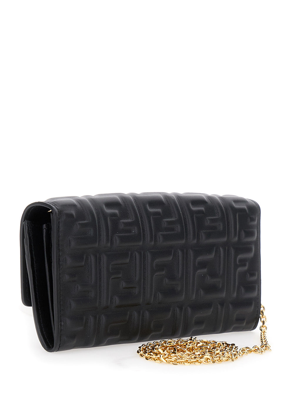Fendi Women Mini 'Continental' Bag With Ff Motif All-Over In Embossed Black Leather For Women FENDI