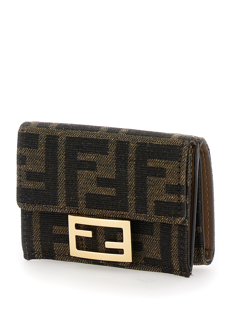 Fendi Women Trifold Wallet 'Micro Baguette' In Ff Fabric Brown Women FENDI