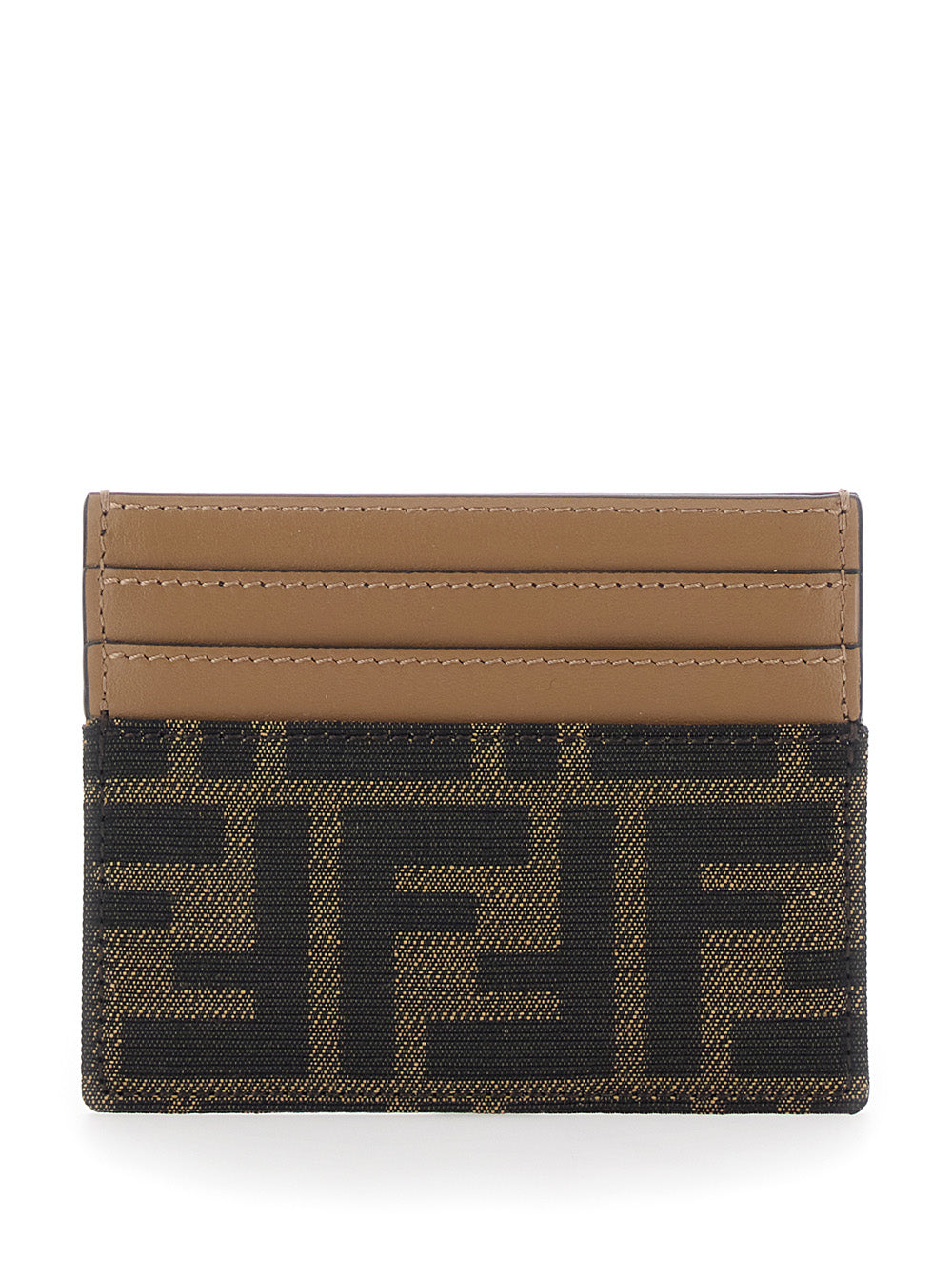 Fendi Women Card Holder With Ff All-Over Motif In Brown Fabric For Women FENDI