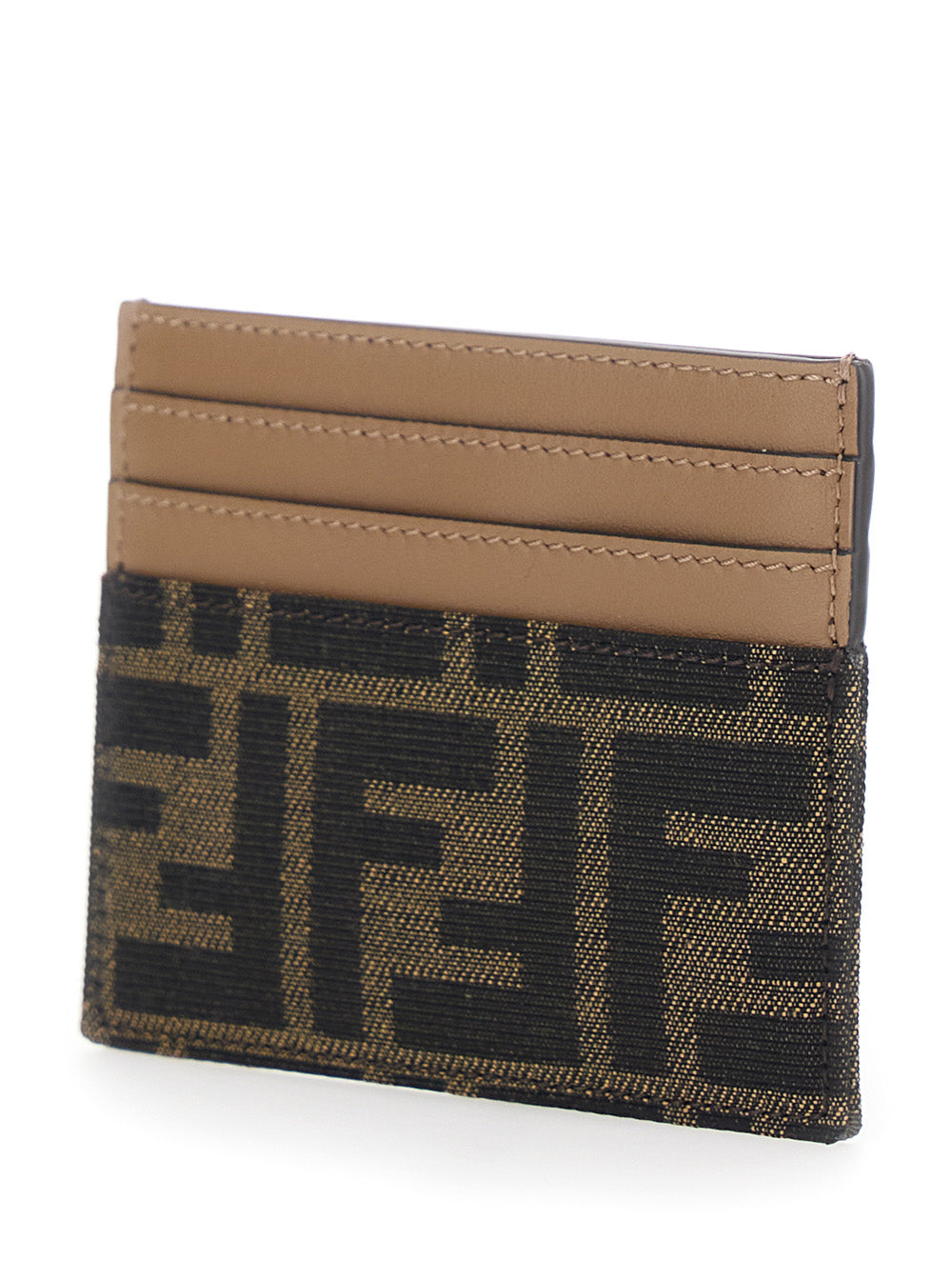 Fendi Women Card Holder With Ff All-Over Motif In Brown Fabric For Women FENDI