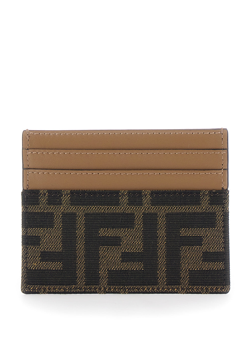 Fendi Women Card Holder With Ff All-Over Motif In Brown Fabric For Women FENDI